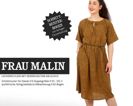 FRAU MALIN • Kleid mit gekräuseltem Ausschnitt, PAPIERSCHNITT